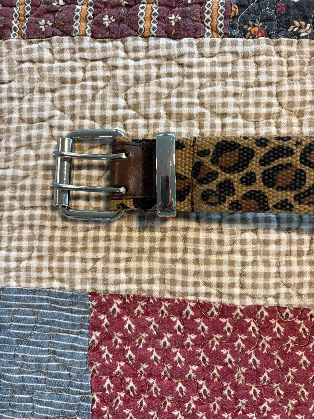 Leopard Print Canvas Women's Belt - Brown
